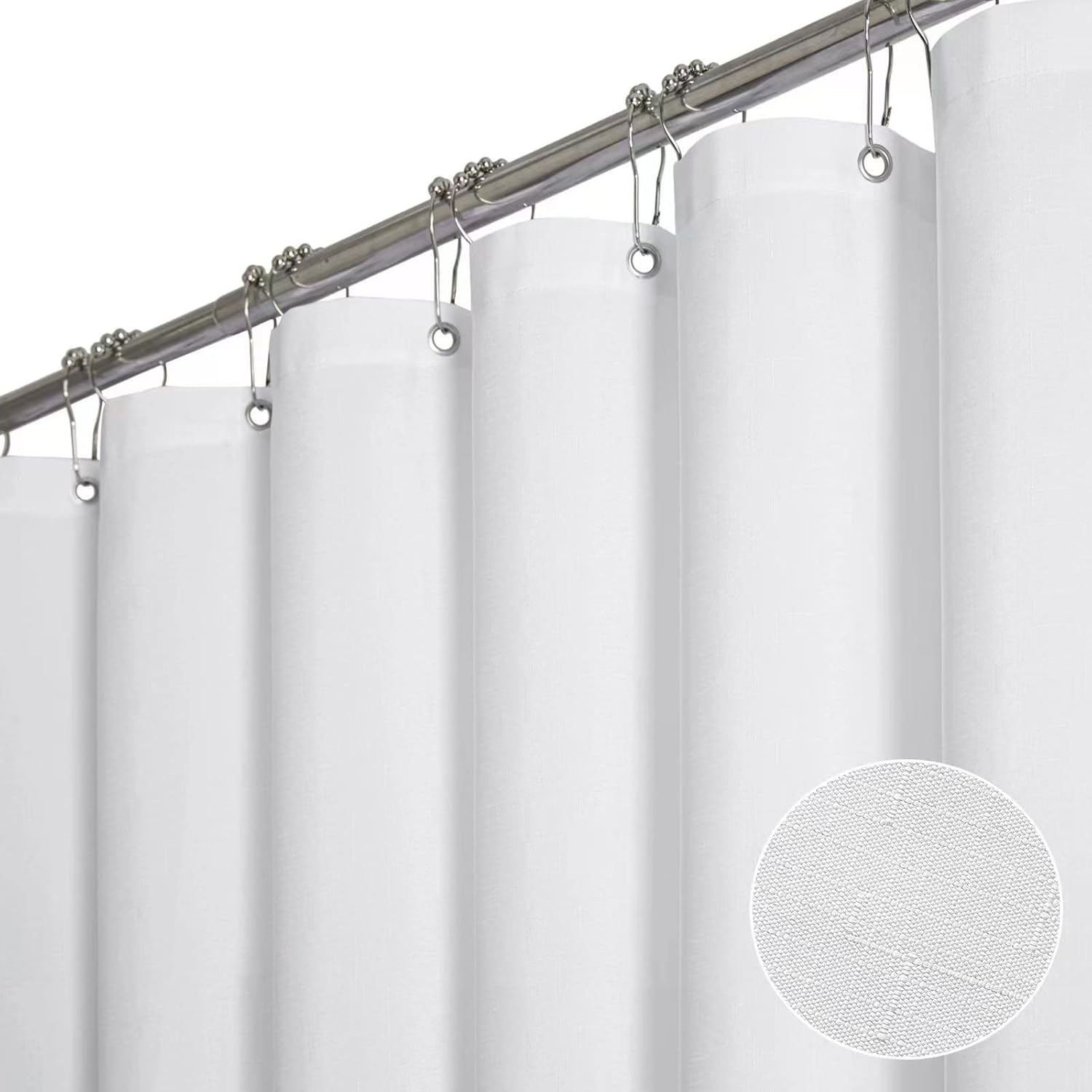 BTTN Extra Wide Shower Curtain - 108x72 Inch Linen Textured Waterproof Fabric Shower Curtain Set with 18 Plastic Hooks, Large Modern Neutral Cloth Shower Curtains for Bathroom and Bathtub - Grey/Gray