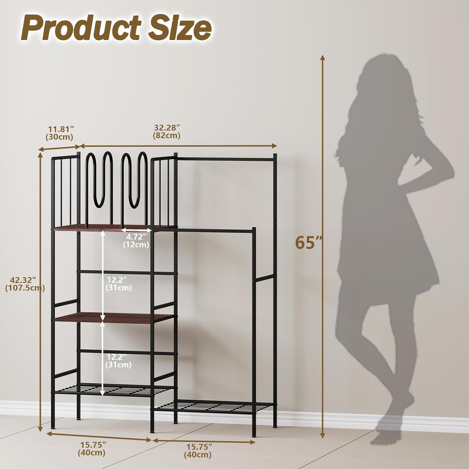 aboxoo Free Standing Towel Rack, 3 Tier Blanket Rack with M-Shaped Dividers,2 Tier Drying and Display Rack, Towel Holder for Bathroom,Blanket Storage for Living Room, Rustic Brown and Black