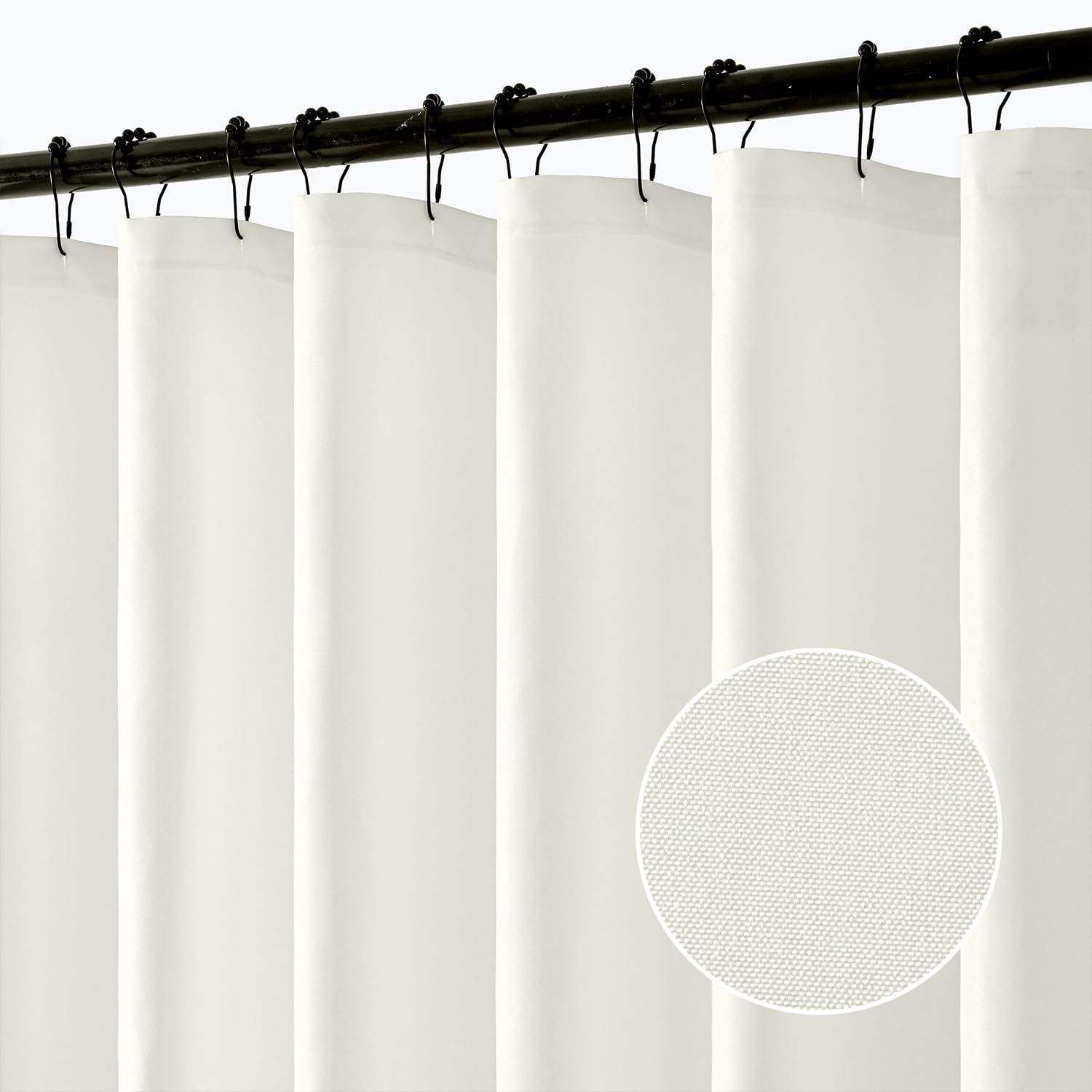 ANRODUO White Extra Long Fabric Shower Curtain, 108 Inch Long Heavy Duty Cloth Shower Curtain Set with 12 Metal Hooks, Waterproof Decor Machine Washable for Bathroom Bathtub Hotel, 72 x 108