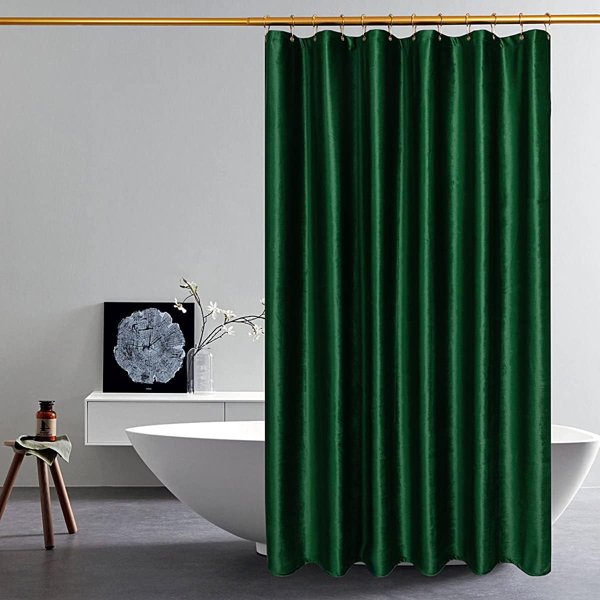 Velvet Dark Grey Shower Curtains for Bathroom,260 GSM Heavy Duty Fabric Luxury Shower Curtain with Hooks, Thicken, Washable, Waterproof for Hotels, Bathtubs, 72 x 72 inches