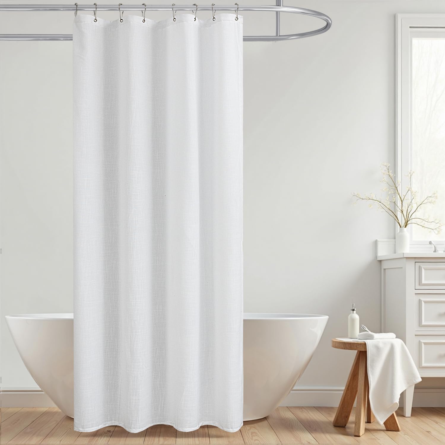 KOUFALL Natural Linen Fabric Shower Curtain Liner Set with Hooks Outdoor Waterproof Water Vintage Country Style Rustic Shower Curtains for Bathroom,Tan Beige,72 x 84 Inch Tall