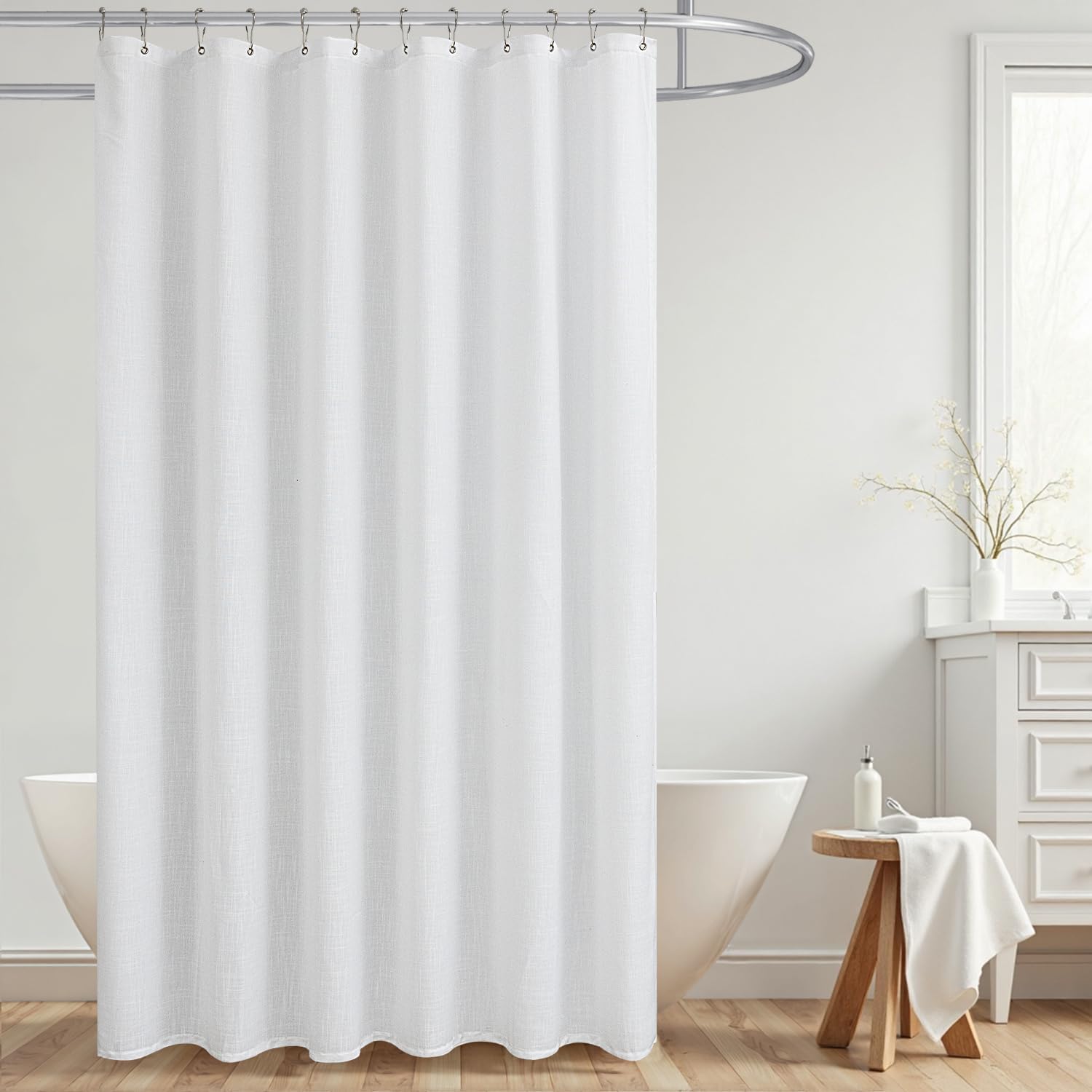 KOUFALL Natural Linen Fabric Shower Curtain Liner Set with Hooks Outdoor Waterproof Water Vintage Country Style Rustic Shower Curtains for Bathroom,Tan Beige,72 x 84 Inch Tall