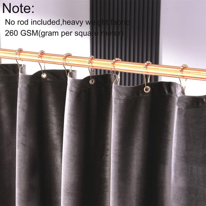 Velvet Dark Grey Shower Curtains for Bathroom,260 GSM Heavy Duty Fabric Luxury Shower Curtain with Hooks, Thicken, Washable, Waterproof for Hotels, Bathtubs, 72 x 72 inches