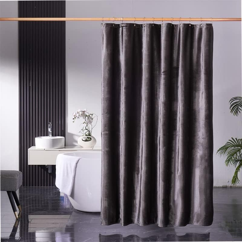 Velvet Dark Grey Shower Curtains for Bathroom,260 GSM Heavy Duty Fabric Luxury Shower Curtain with Hooks, Thicken, Washable, Waterproof for Hotels, Bathtubs, 72 x 72 inches
