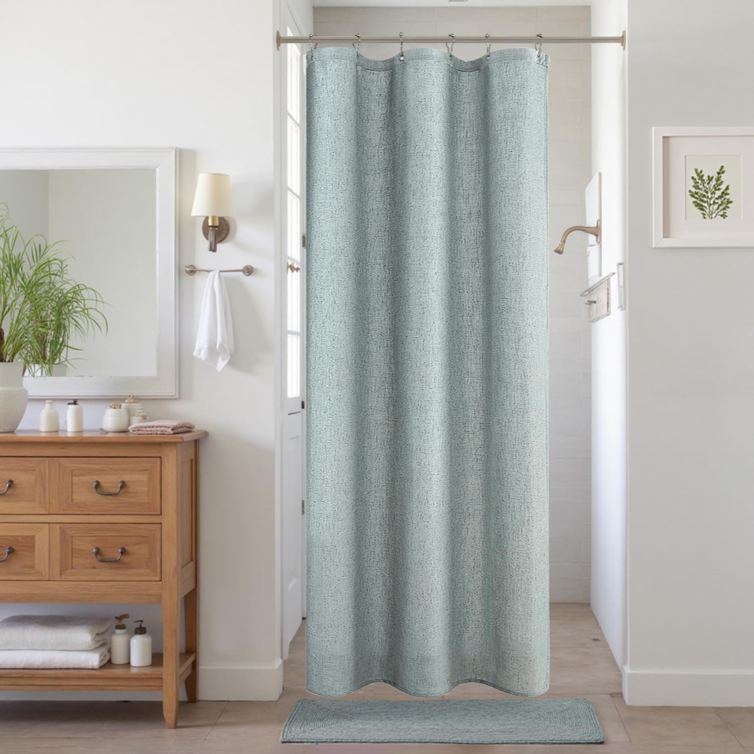 KOUFALL Natural Linen Fabric Shower Curtain Liner Set with Hooks Outdoor Waterproof Water Vintage Country Style Rustic Shower Curtains for Bathroom,Tan Beige,72 x 84 Inch Tall