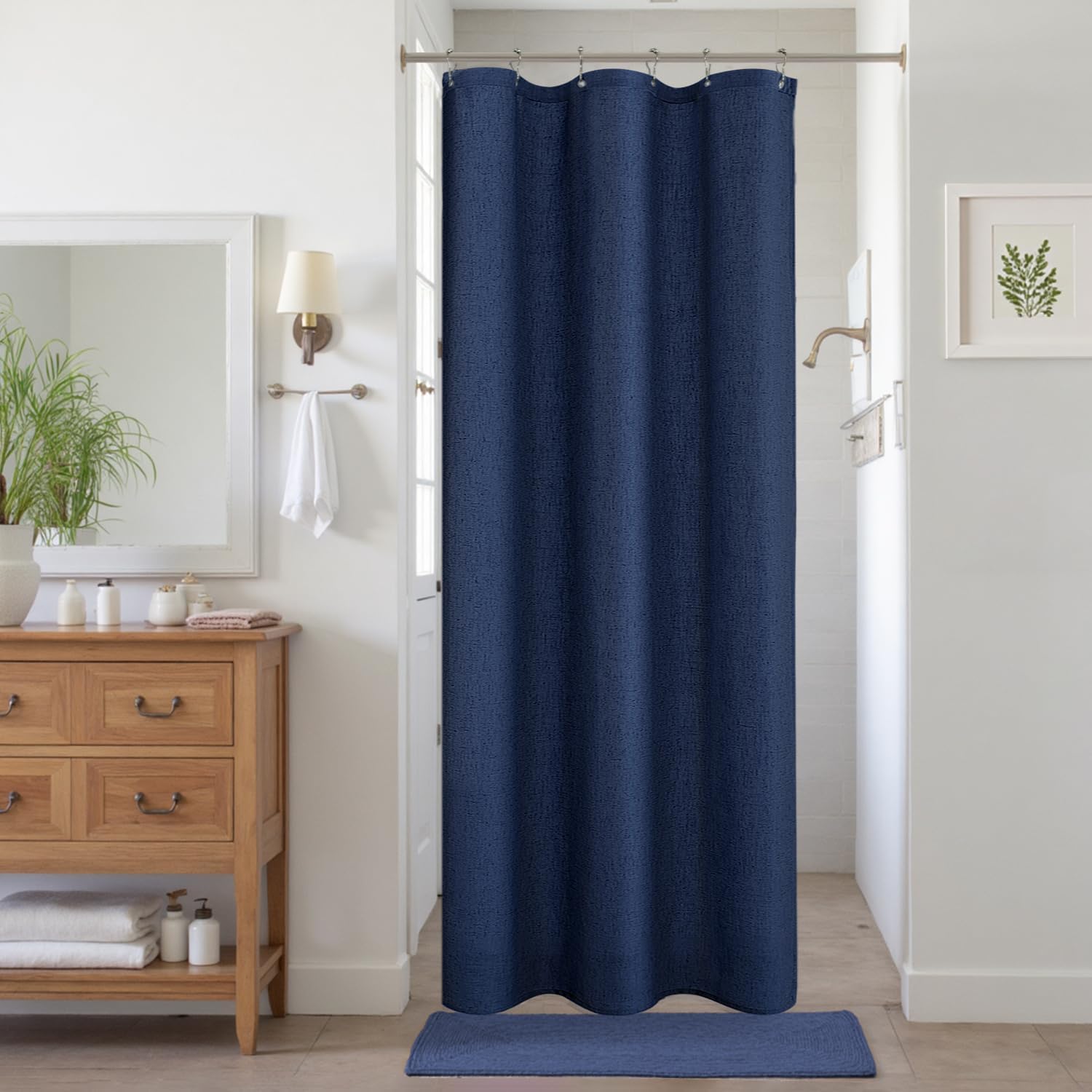 KOUFALL Natural Linen Fabric Shower Curtain Liner Set with Hooks Outdoor Waterproof Water Vintage Country Style Rustic Shower Curtains for Bathroom,Tan Beige,72 x 84 Inch Tall