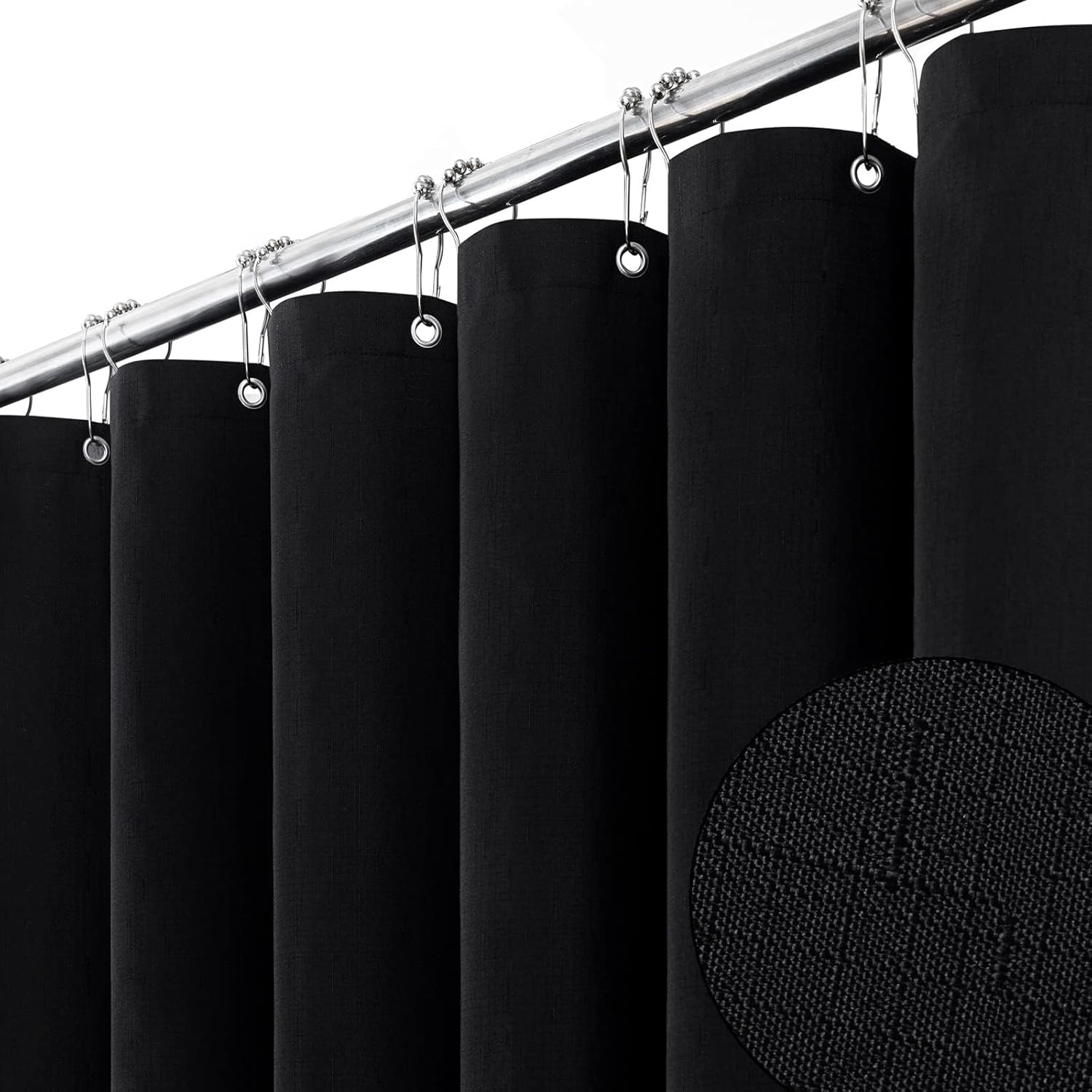 BTTN Extra Wide Shower Curtain - 108x72 Inch Linen Textured Waterproof Fabric Shower Curtain Set with 18 Plastic Hooks, Large Modern Neutral Cloth Shower Curtains for Bathroom and Bathtub - Grey/Gray