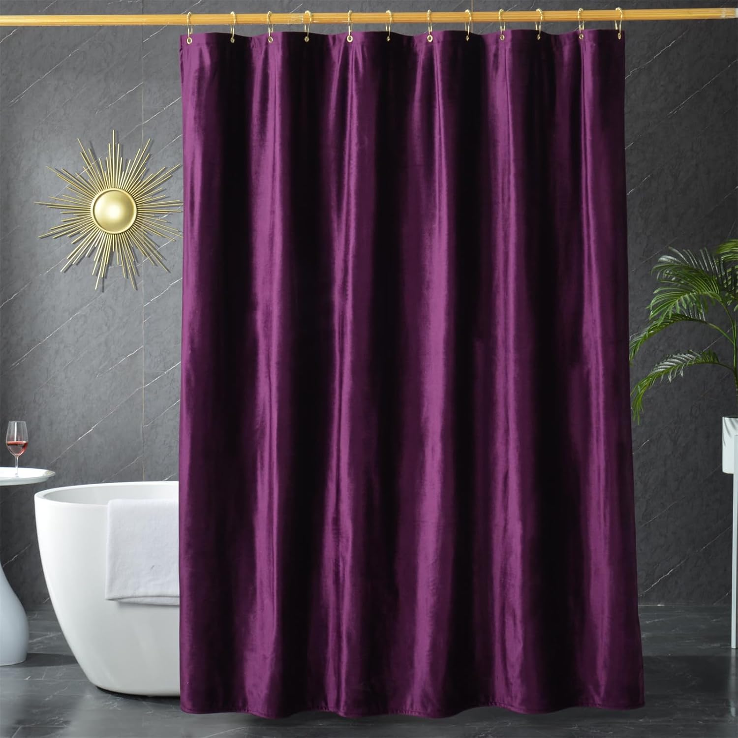 Velvet Dark Grey Shower Curtains for Bathroom,260 GSM Heavy Duty Fabric Luxury Shower Curtain with Hooks, Thicken, Washable, Waterproof for Hotels, Bathtubs, 72 x 72 inches