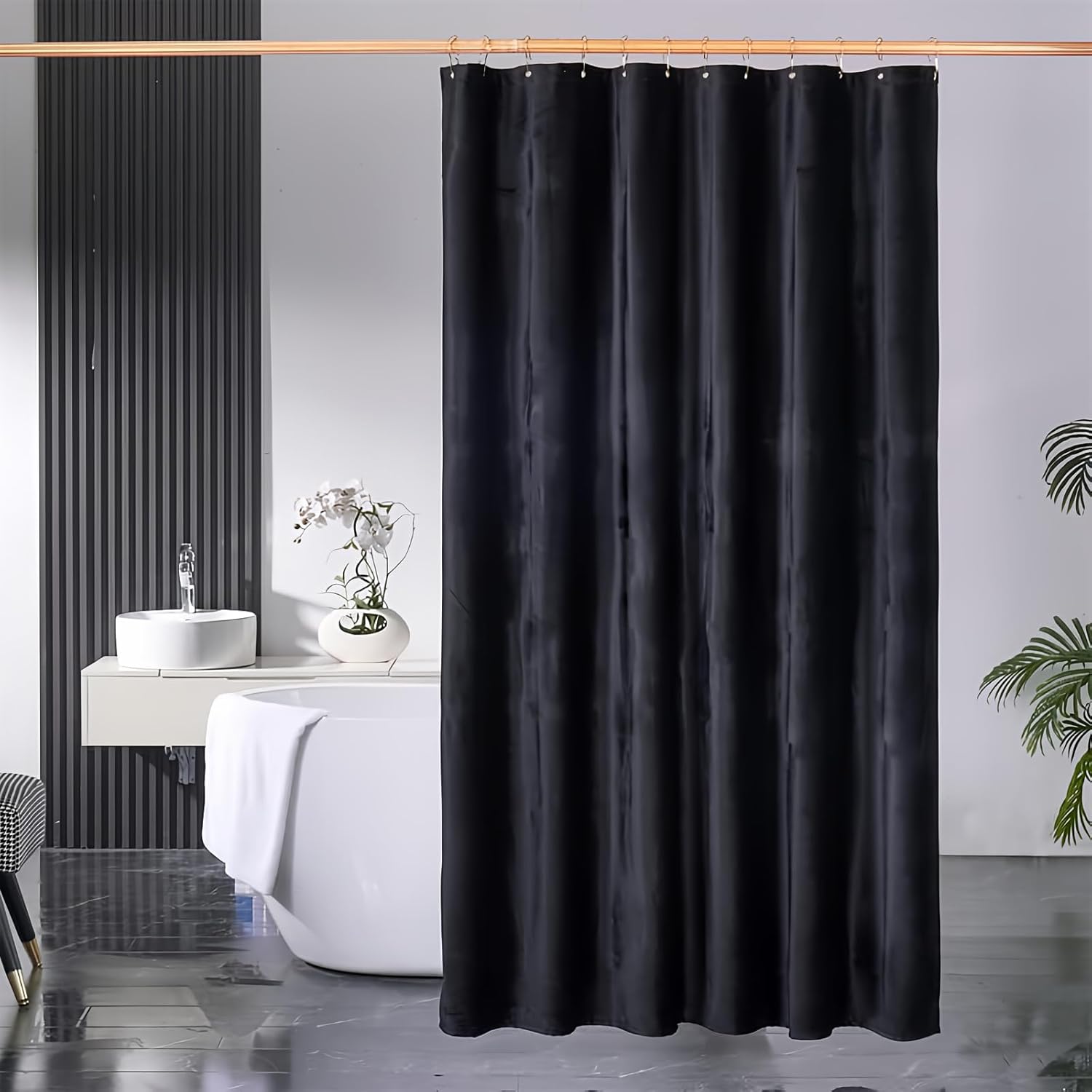 Velvet Dark Grey Shower Curtains for Bathroom,260 GSM Heavy Duty Fabric Luxury Shower Curtain with Hooks, Thicken, Washable, Waterproof for Hotels, Bathtubs, 72 x 72 inches