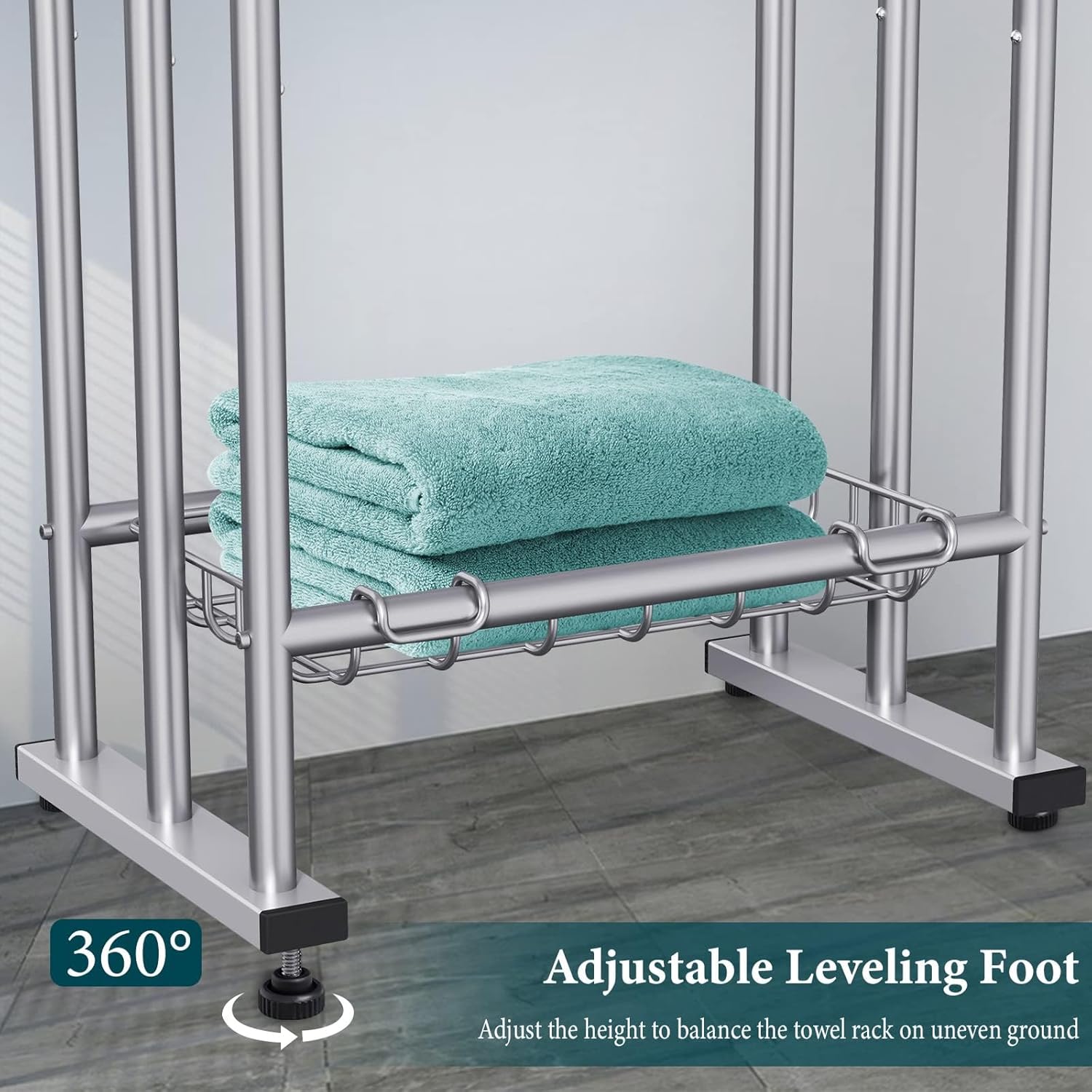 40" Tall Freestanding Towel Racks for Bathroom, 3 Tier Floor Towel Rack with Storage Basket, Blanket Ladder Drying and Display Rack for Large Bath & Hand Towel Outdoor Poolside
