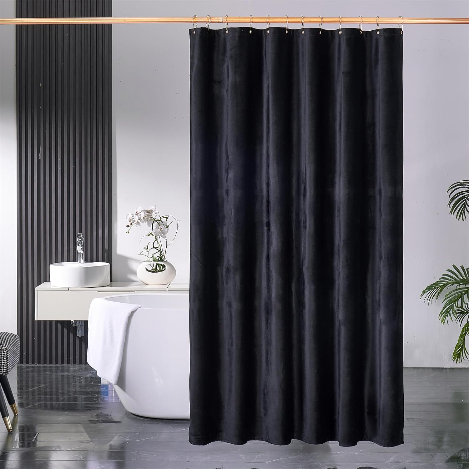 Velvet Dark Grey Shower Curtains for Bathroom,260 GSM Heavy Duty Fabric Luxury Shower Curtain with Hooks, Thicken, Washable, Waterproof for Hotels, Bathtubs, 72 x 72 inches