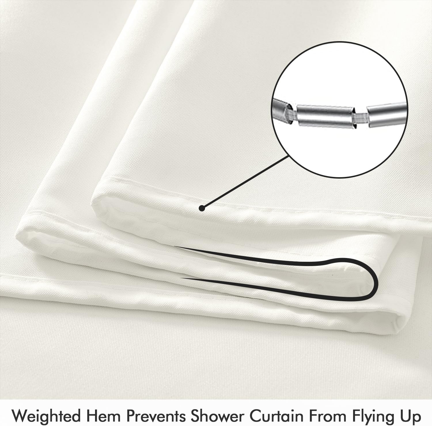 ANRODUO White Extra Long Fabric Shower Curtain, 108 Inch Long Heavy Duty Cloth Shower Curtain Set with 12 Metal Hooks, Waterproof Decor Machine Washable for Bathroom Bathtub Hotel, 72 x 108