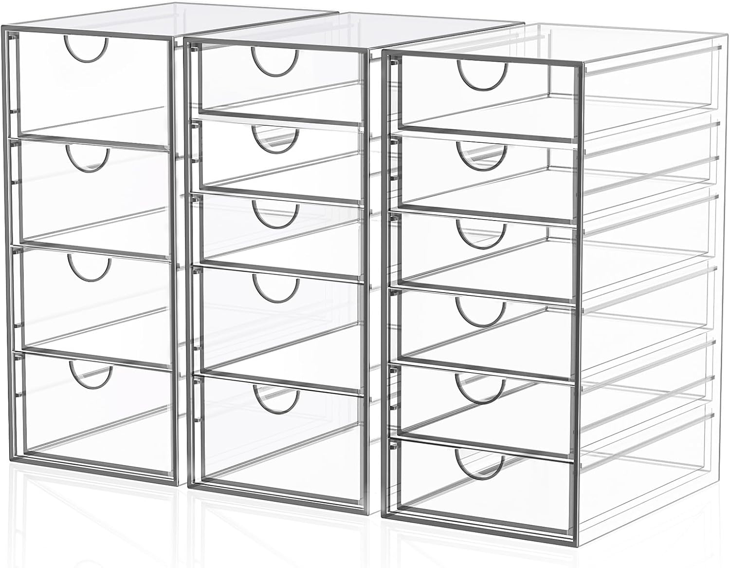 Acrylic Makeup Organizer with 19 Drawers, 4 Pack Clear Storage Drawers, Bathroom Makeup Organizer for Palettes, Cosmetic, and Beauty Supplies,Ideal for Vanity, Cabinet,Desk Organization