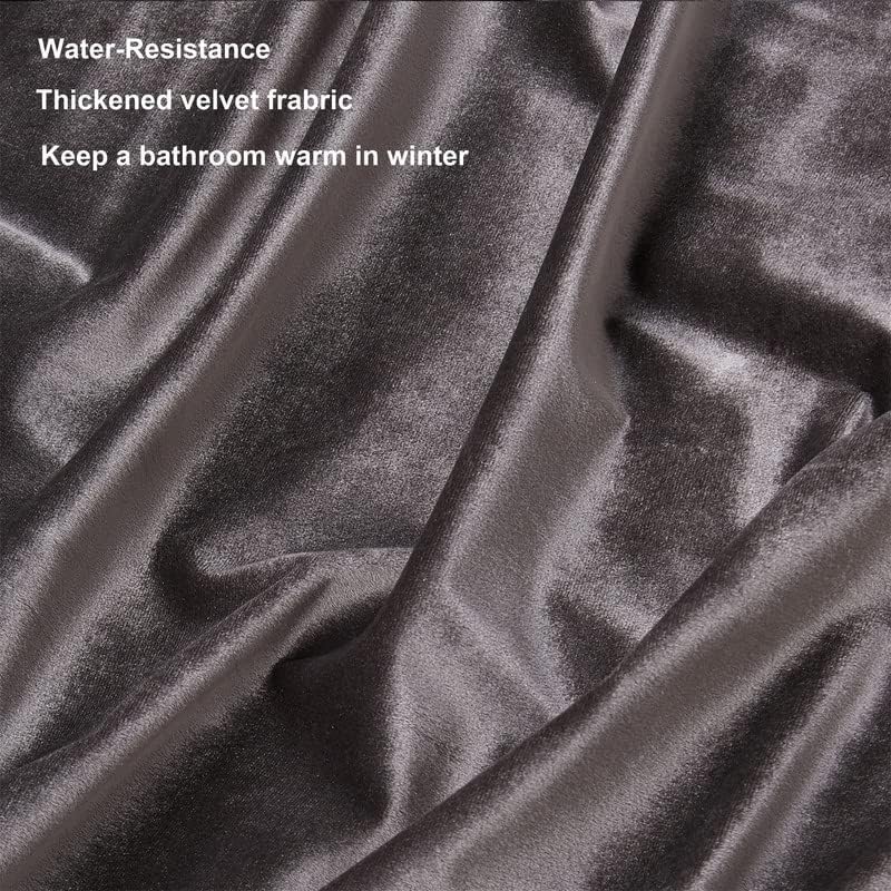 Velvet Dark Grey Shower Curtains for Bathroom,260 GSM Heavy Duty Fabric Luxury Shower Curtain with Hooks, Thicken, Washable, Waterproof for Hotels, Bathtubs, 72 x 72 inches