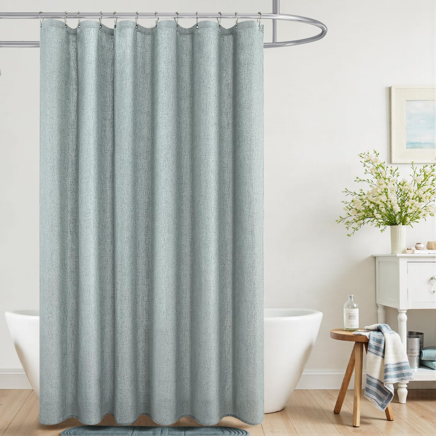 KOUFALL Natural Linen Fabric Shower Curtain Liner Set with Hooks Outdoor Waterproof Water Vintage Country Style Rustic Shower Curtains for Bathroom,Tan Beige,72 x 84 Inch Tall