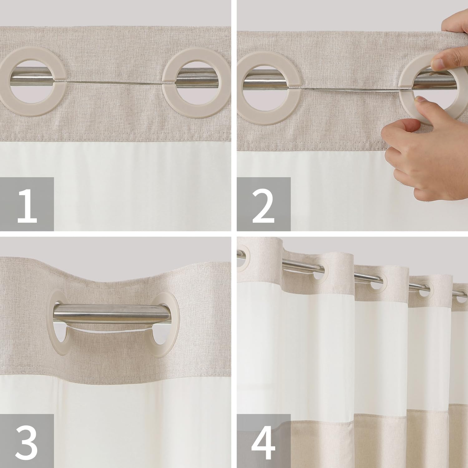 Stall No Hooks Needed Linen Textured Shower Curtain with Snap-in Fabric Liner Set,Hotel Luxury Decor Shower Curtains for Bathroom,Waterproof & Washable,60Wx74H,Cream