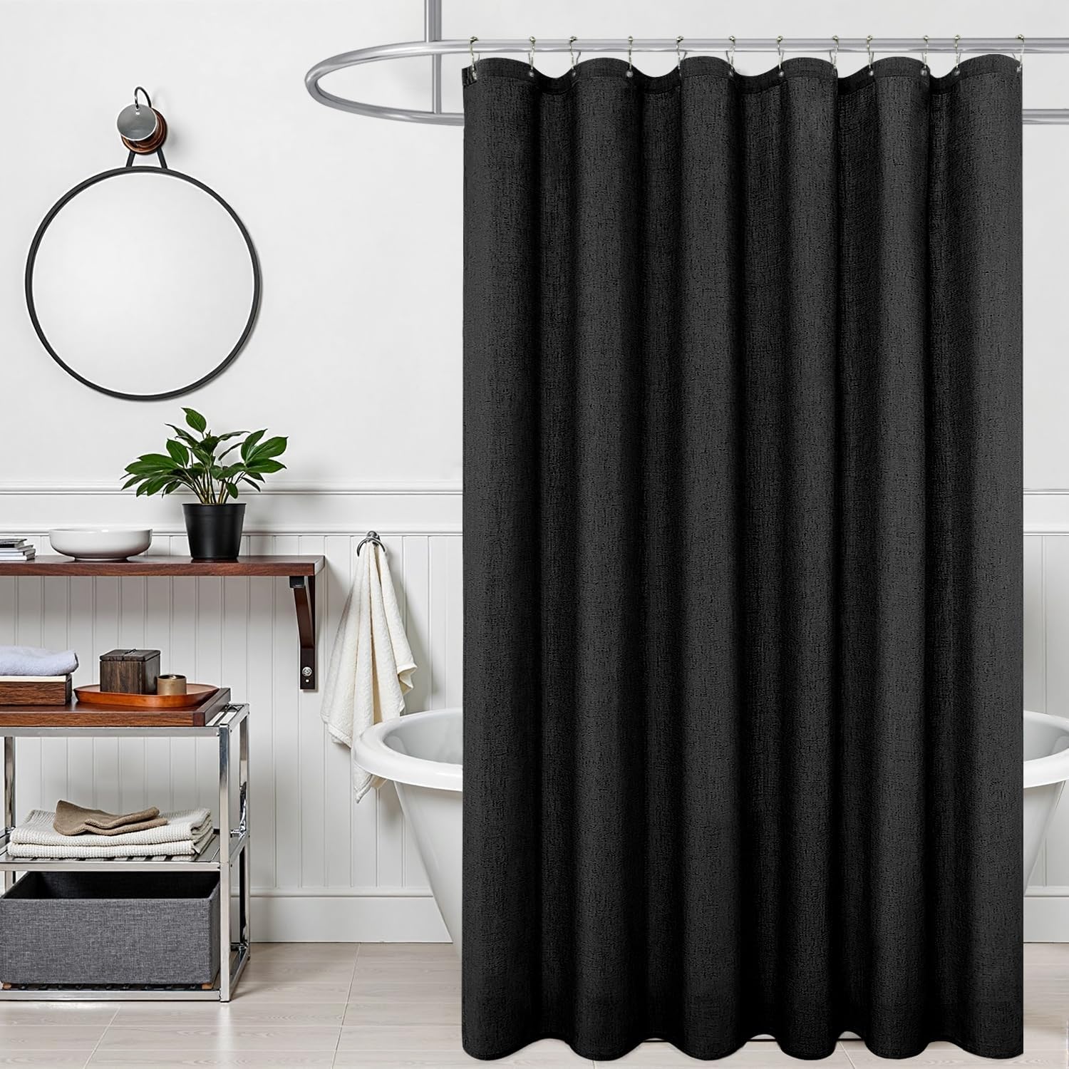 KOUFALL Natural Linen Fabric Shower Curtain Liner Set with Hooks Outdoor Waterproof Water Vintage Country Style Rustic Shower Curtains for Bathroom,Tan Beige,72 x 84 Inch Tall