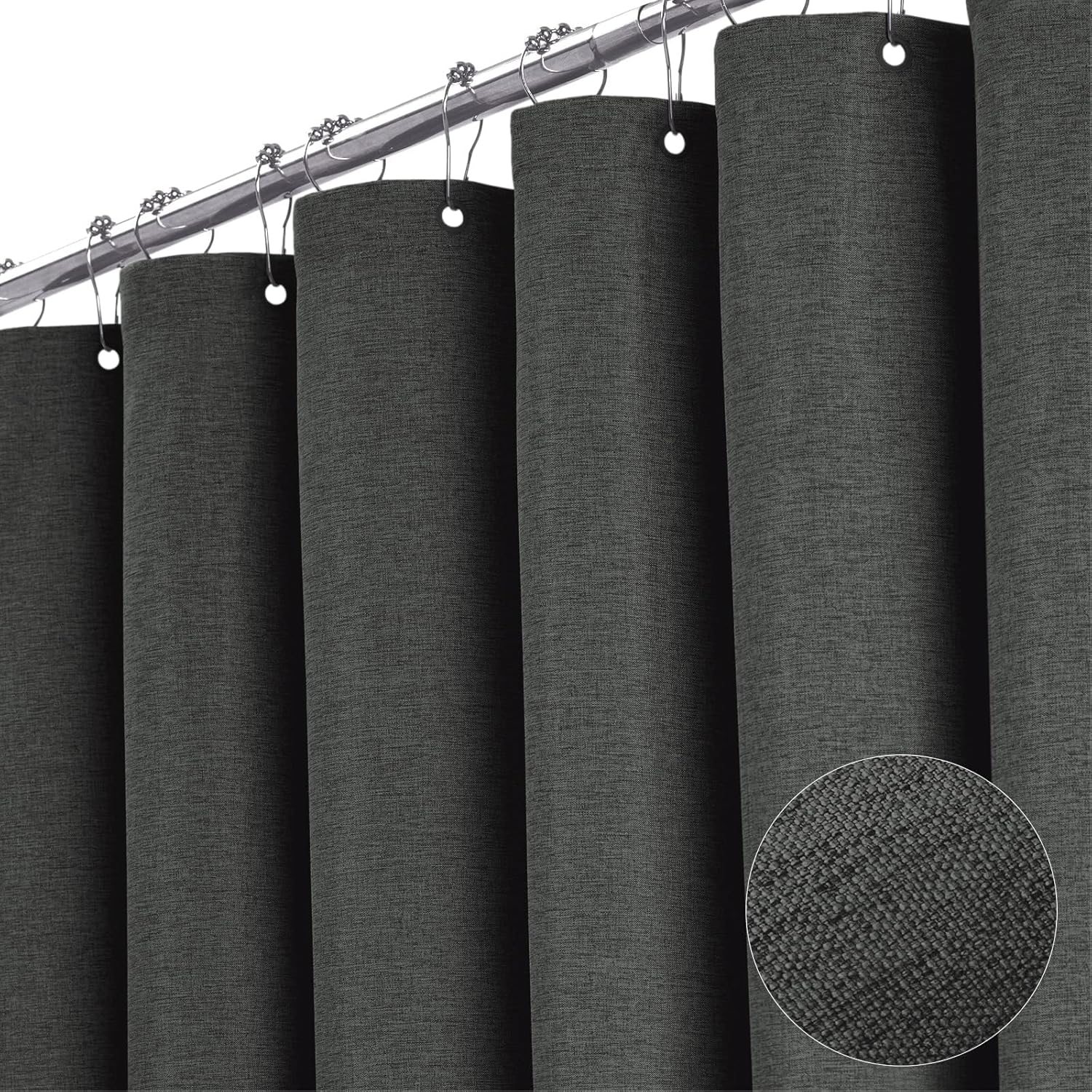 BTTN Extra Wide Shower Curtain - 108x72 Inch Linen Textured Waterproof Fabric Shower Curtain Set with 18 Plastic Hooks, Large Modern Neutral Cloth Shower Curtains for Bathroom and Bathtub - Grey/Gray