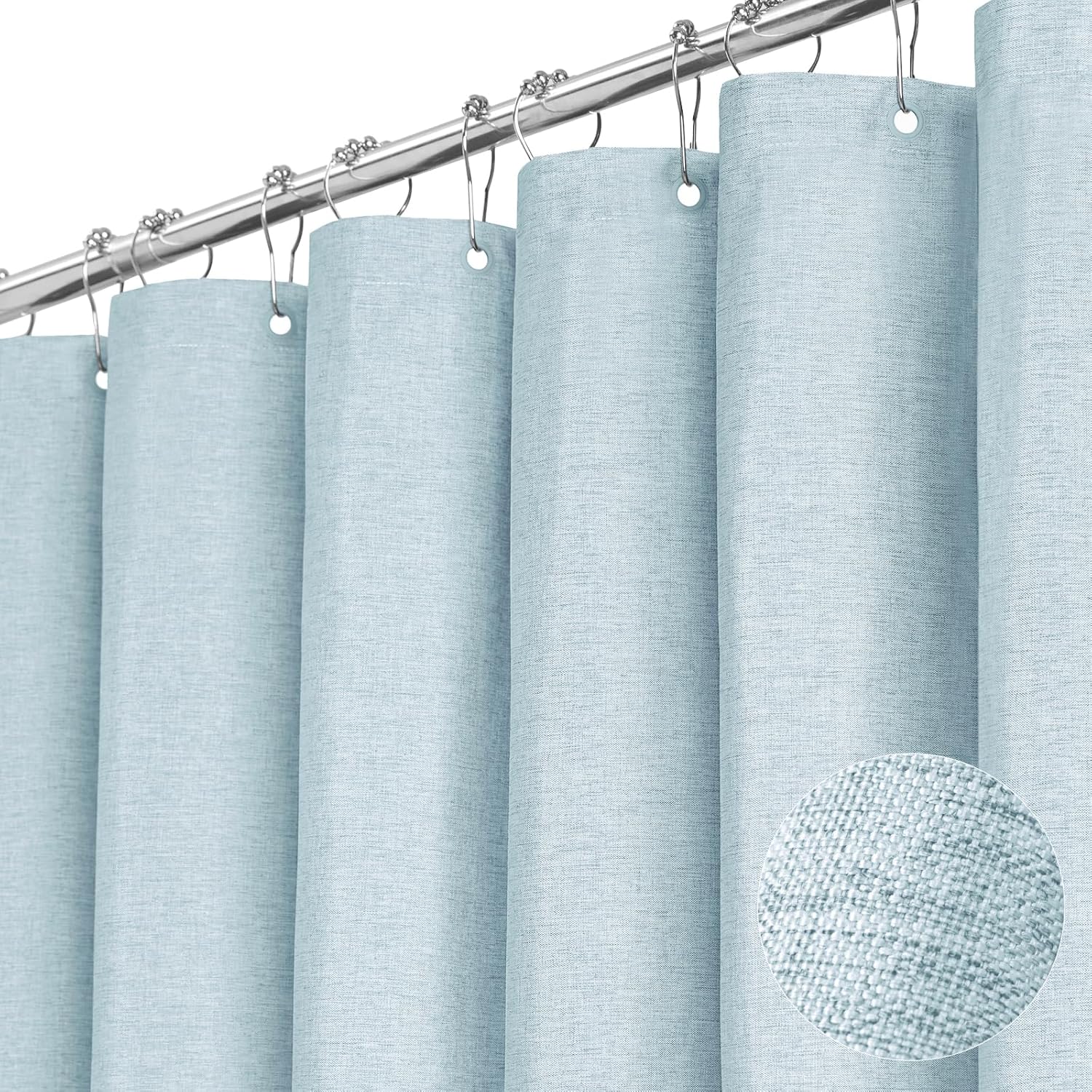 BTTN Extra Wide Shower Curtain - 108x72 Inch Linen Textured Waterproof Fabric Shower Curtain Set with 18 Plastic Hooks, Large Modern Neutral Cloth Shower Curtains for Bathroom and Bathtub - Grey/Gray