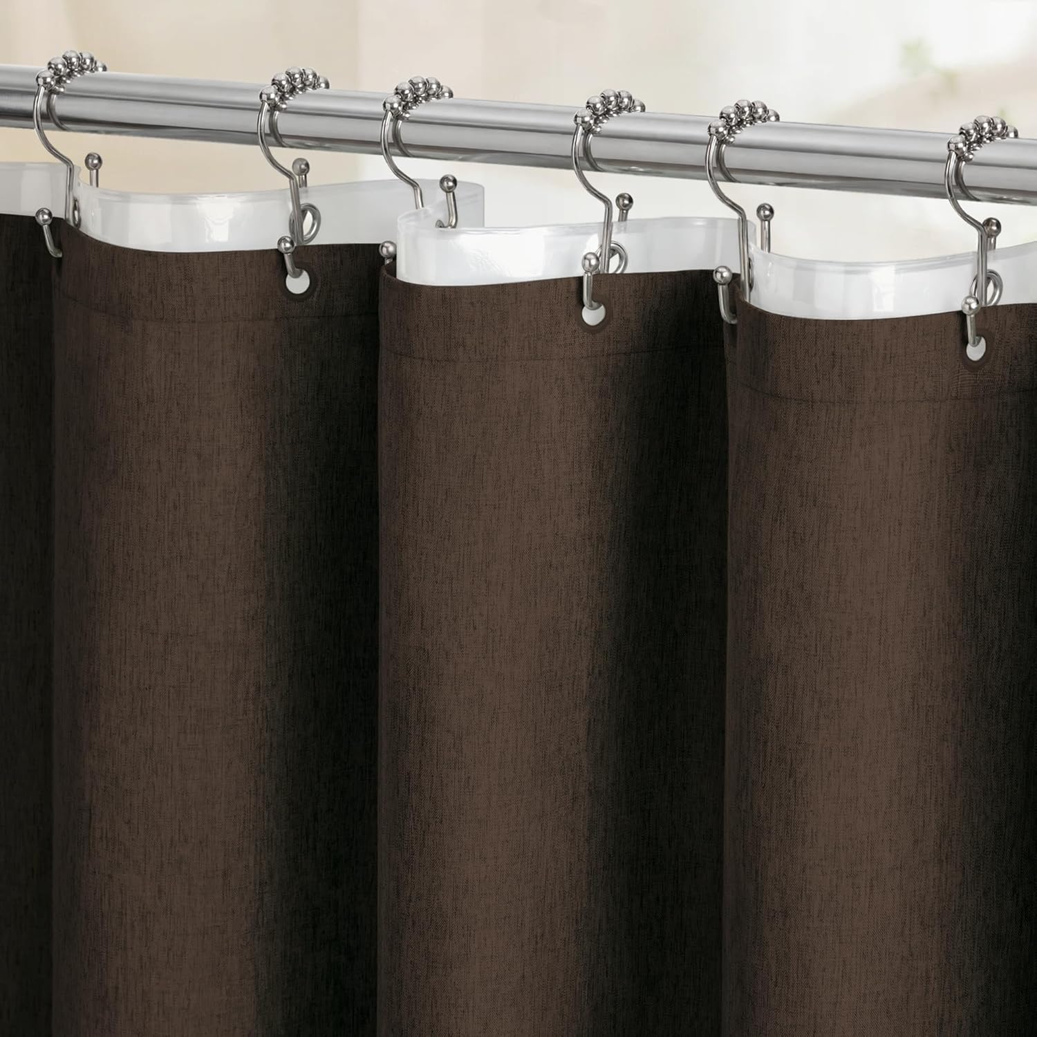 BTTN Extra Wide Shower Curtain - 108x72 Inch Linen Textured Waterproof Fabric Shower Curtain Set with 18 Plastic Hooks, Large Modern Neutral Cloth Shower Curtains for Bathroom and Bathtub - Grey/Gray