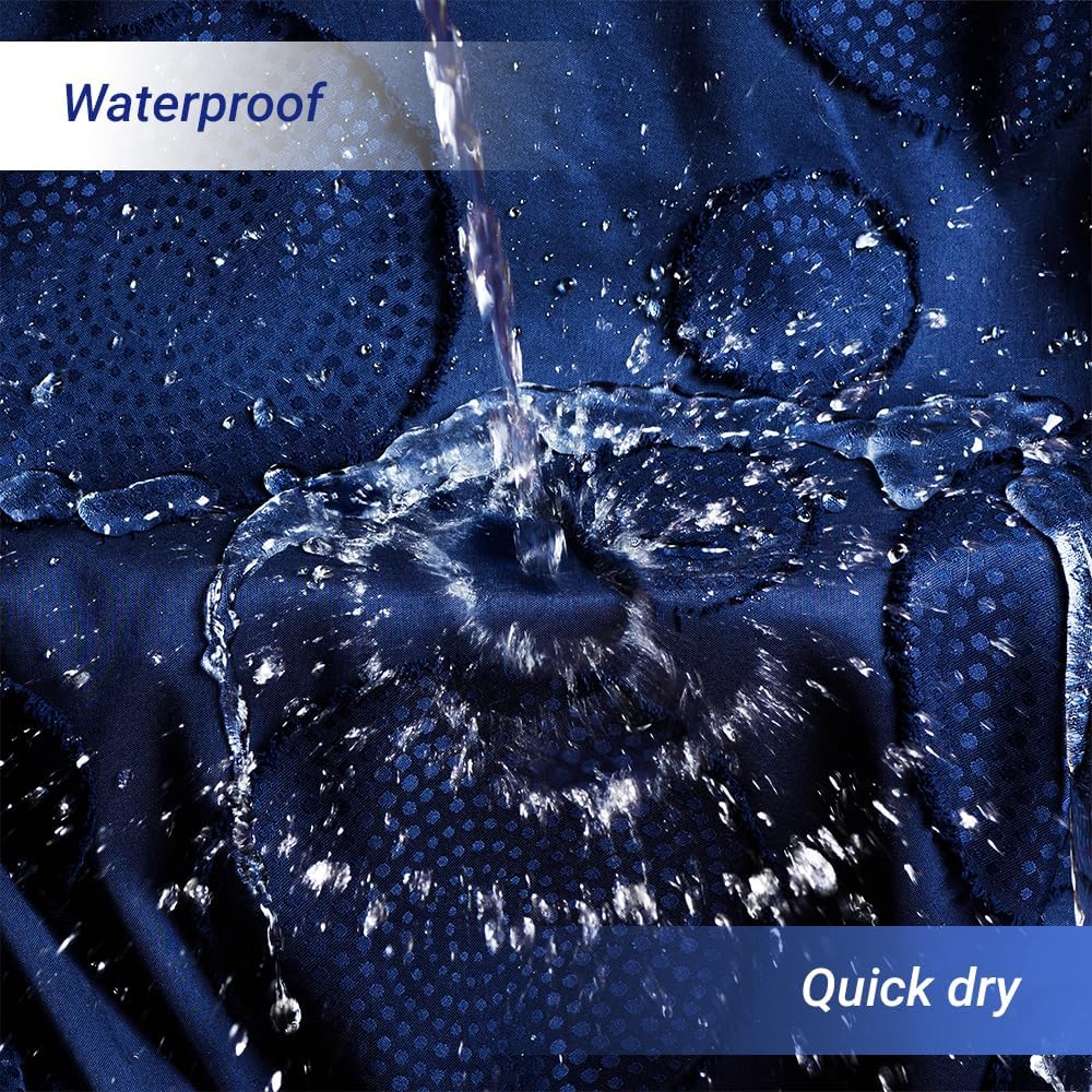 Waterproof Fabric Shower Curtain for Bathroom - Washable, 72"x72", Boho Style, Textured Jacquard, Hotel Quality, 12 Metal Hooks, Navy Blue