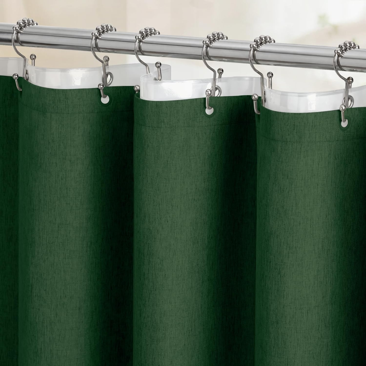 BTTN Extra Wide Shower Curtain - 108x72 Inch Linen Textured Waterproof Fabric Shower Curtain Set with 18 Plastic Hooks, Large Modern Neutral Cloth Shower Curtains for Bathroom and Bathtub - Grey/Gray