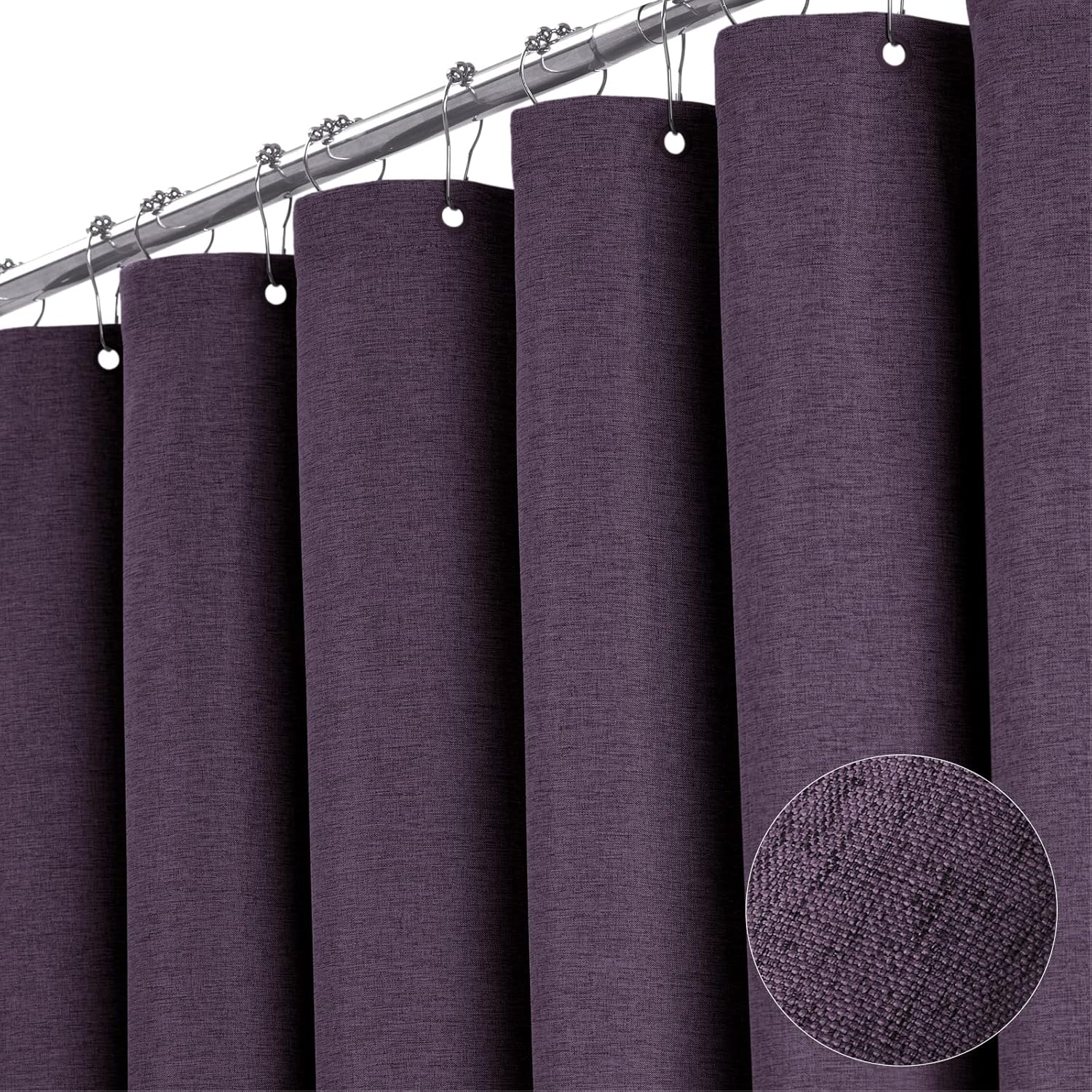 BTTN Extra Wide Shower Curtain - 108x72 Inch Linen Textured Waterproof Fabric Shower Curtain Set with 18 Plastic Hooks, Large Modern Neutral Cloth Shower Curtains for Bathroom and Bathtub - Grey/Gray