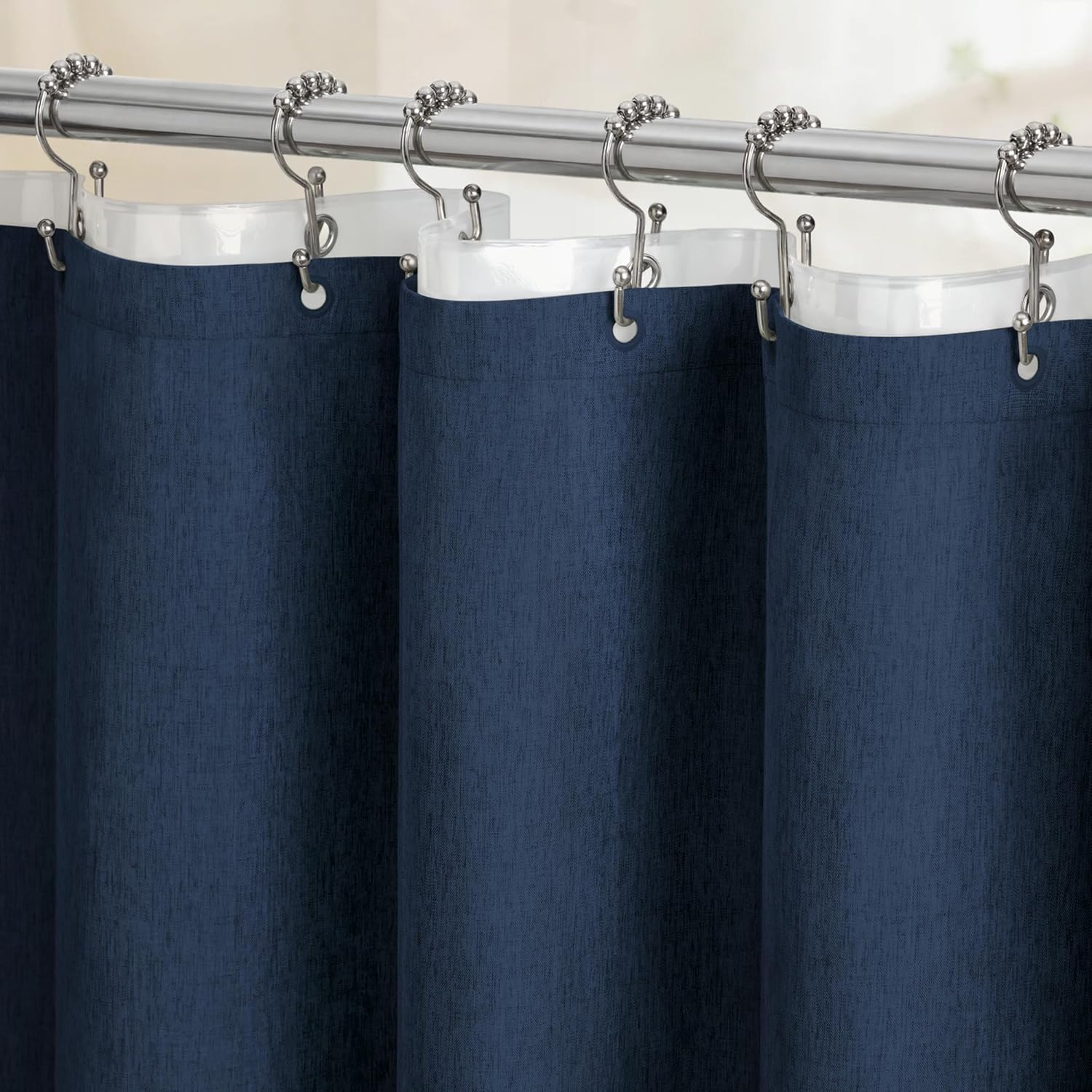 BTTN Extra Wide Shower Curtain - 108x72 Inch Linen Textured Waterproof Fabric Shower Curtain Set with 18 Plastic Hooks, Large Modern Neutral Cloth Shower Curtains for Bathroom and Bathtub - Grey/Gray