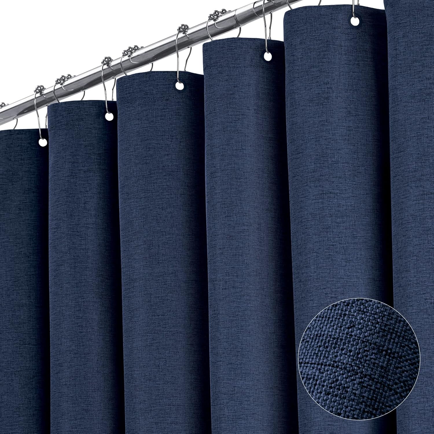 BTTN Extra Wide Shower Curtain - 108x72 Inch Linen Textured Waterproof Fabric Shower Curtain Set with 18 Plastic Hooks, Large Modern Neutral Cloth Shower Curtains for Bathroom and Bathtub - Grey/Gray