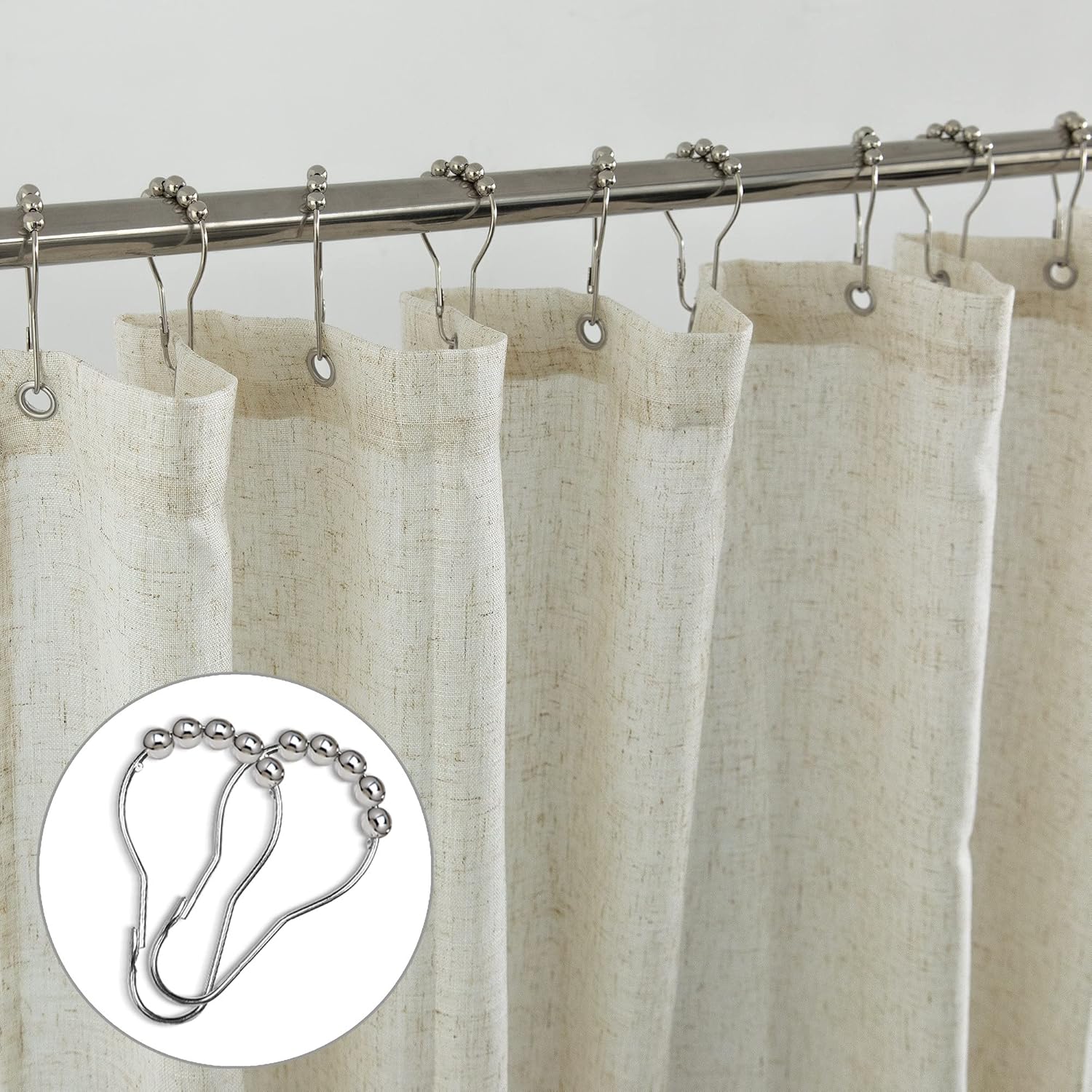 KOUFALL Natural Linen Fabric Shower Curtain Liner Set with Hooks Outdoor Waterproof Water Vintage Country Style Rustic Shower Curtains for Bathroom,Tan Beige,72 x 84 Inch Tall