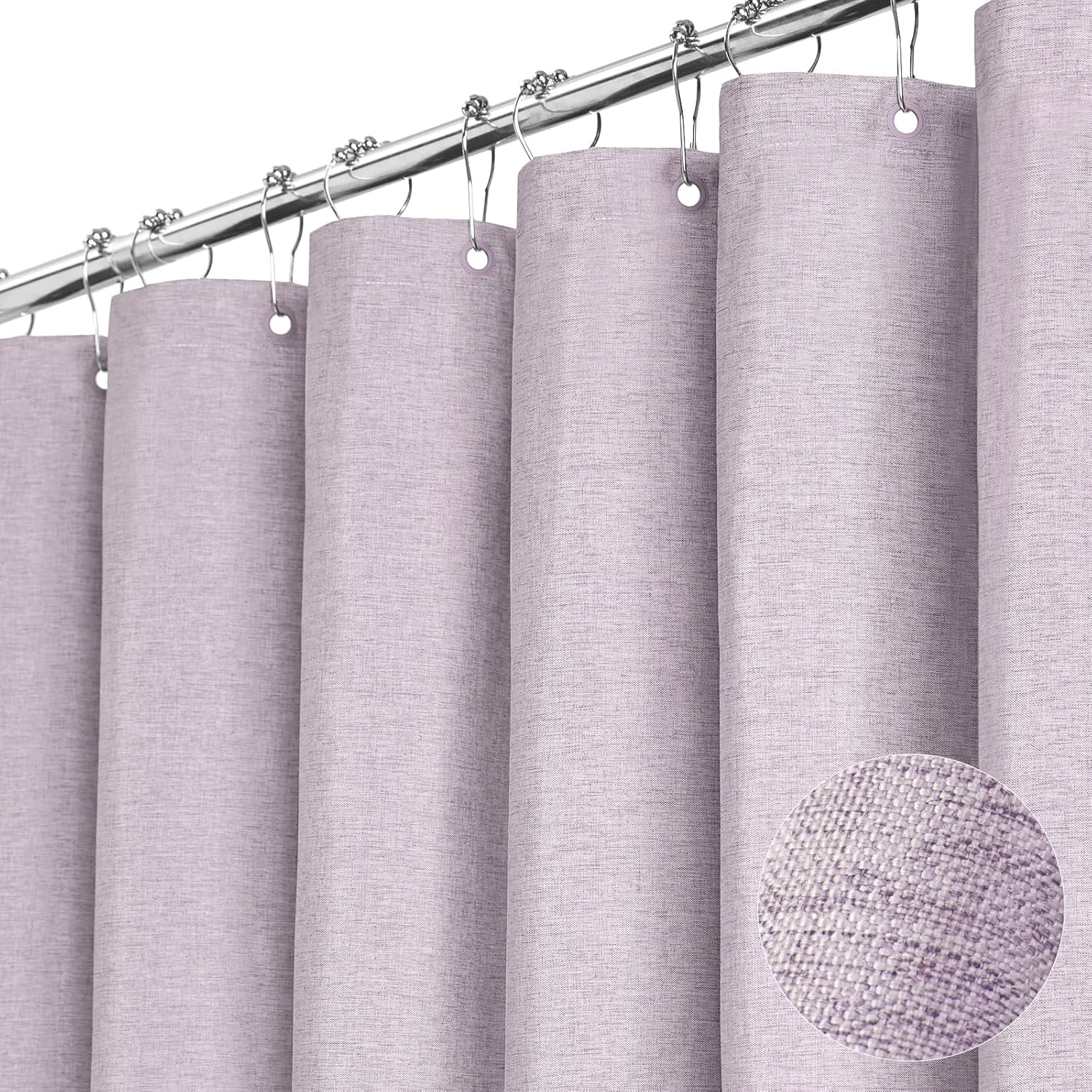 BTTN Extra Wide Shower Curtain - 108x72 Inch Linen Textured Waterproof Fabric Shower Curtain Set with 18 Plastic Hooks, Large Modern Neutral Cloth Shower Curtains for Bathroom and Bathtub - Grey/Gray