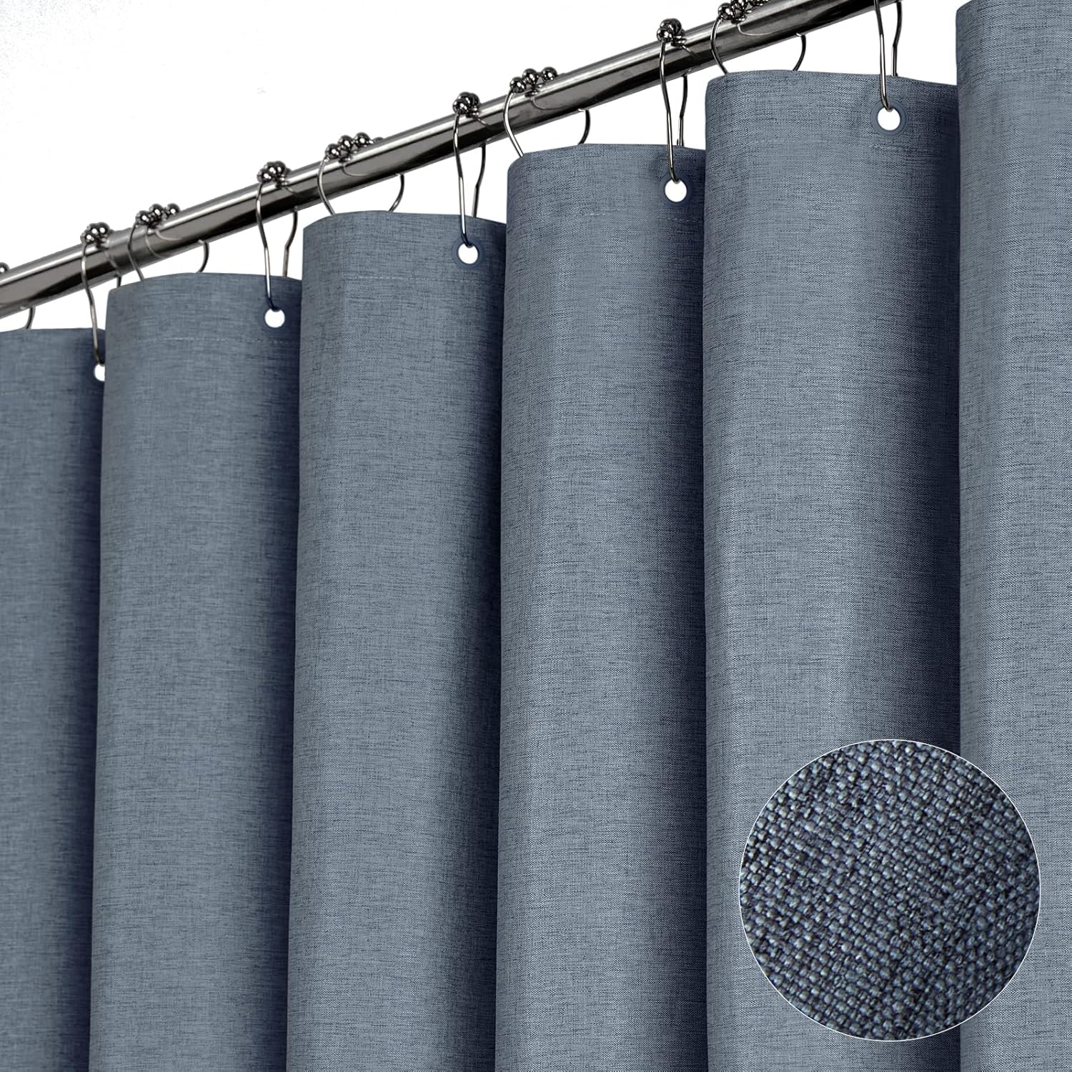 BTTN Extra Wide Shower Curtain - 108x72 Inch Linen Textured Waterproof Fabric Shower Curtain Set with 18 Plastic Hooks, Large Modern Neutral Cloth Shower Curtains for Bathroom and Bathtub - Grey/Gray