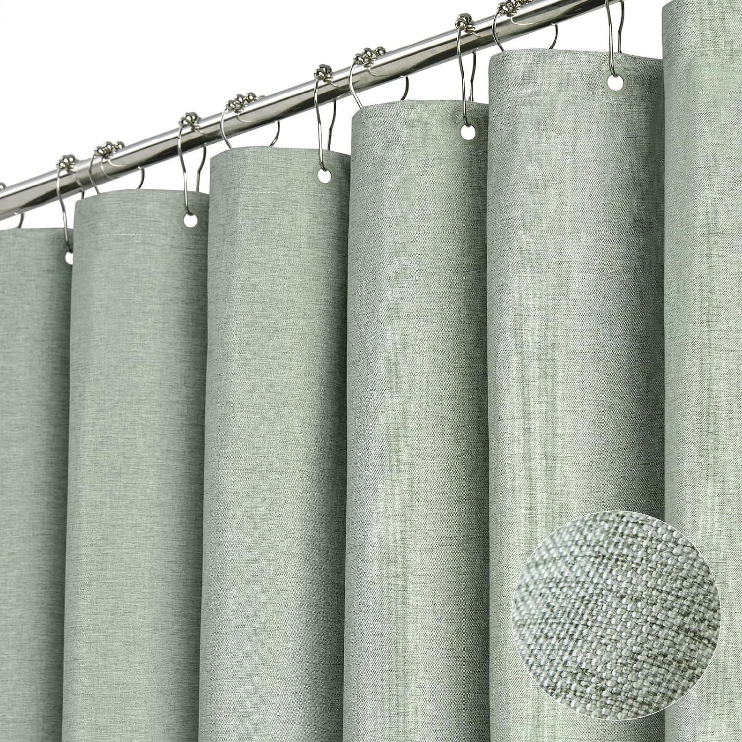 BTTN Extra Wide Shower Curtain - 108x72 Inch Linen Textured Waterproof Fabric Shower Curtain Set with 18 Plastic Hooks, Large Modern Neutral Cloth Shower Curtains for Bathroom and Bathtub - Grey/Gray