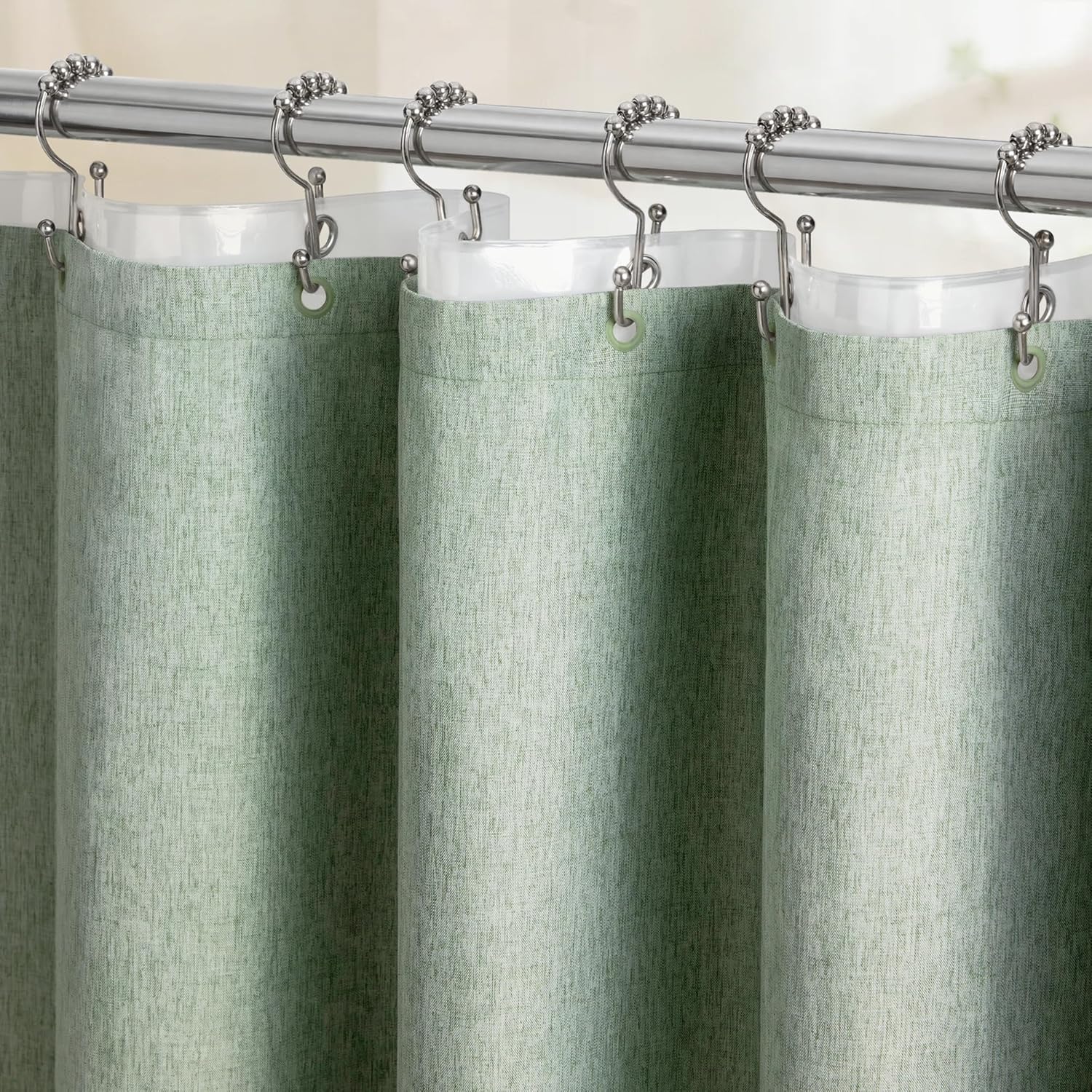 BTTN Extra Wide Shower Curtain - 108x72 Inch Linen Textured Waterproof Fabric Shower Curtain Set with 18 Plastic Hooks, Large Modern Neutral Cloth Shower Curtains for Bathroom and Bathtub - Grey/Gray