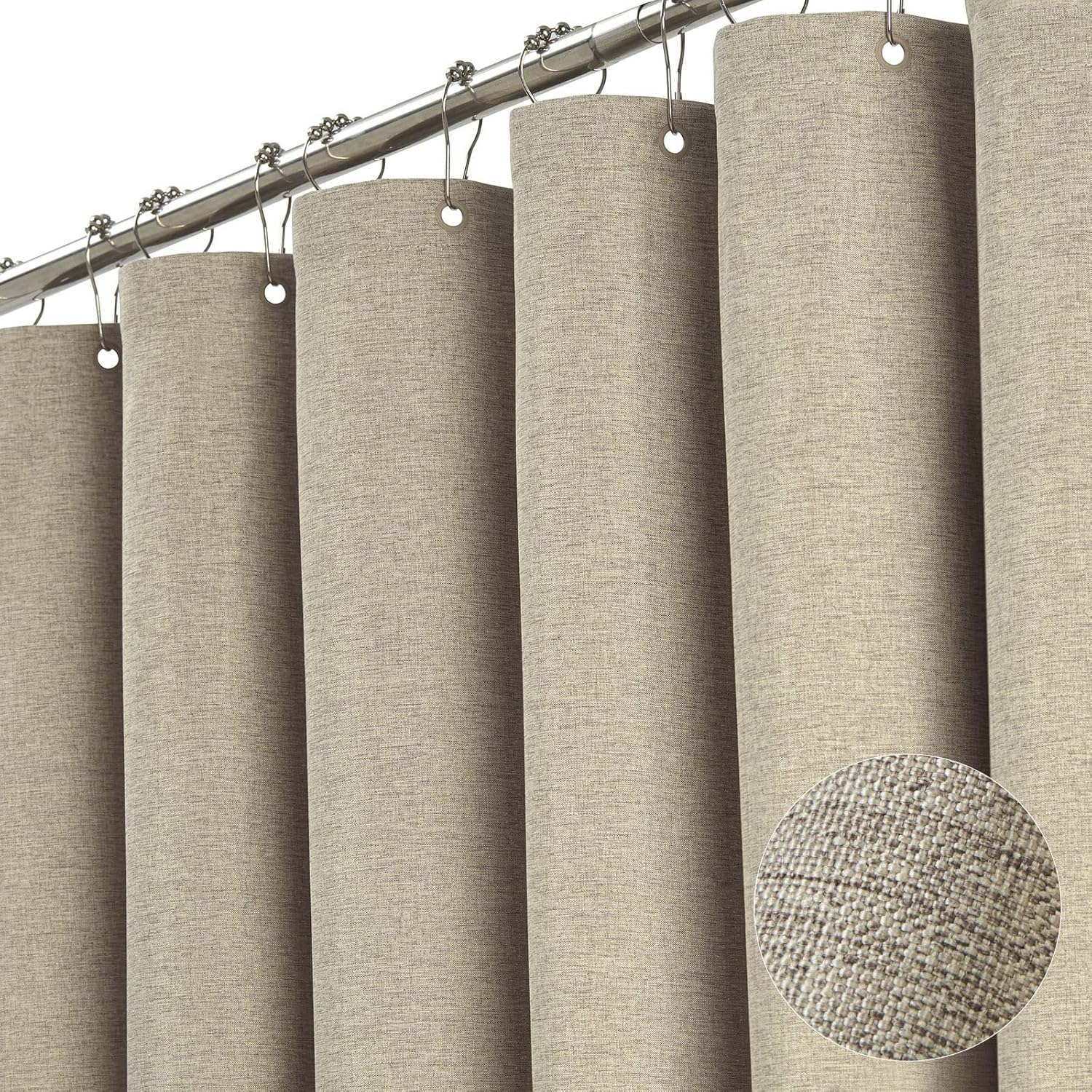 BTTN Extra Wide Shower Curtain - 108x72 Inch Linen Textured Waterproof Fabric Shower Curtain Set with 18 Plastic Hooks, Large Modern Neutral Cloth Shower Curtains for Bathroom and Bathtub - Grey/Gray