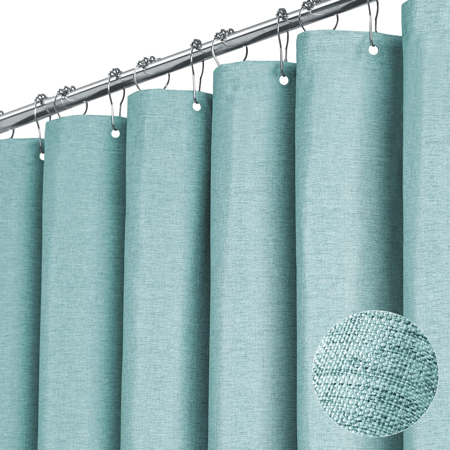 BTTN Extra Wide Shower Curtain - 108x72 Inch Linen Textured Waterproof Fabric Shower Curtain Set with 18 Plastic Hooks, Large Modern Neutral Cloth Shower Curtains for Bathroom and Bathtub - Grey/Gray